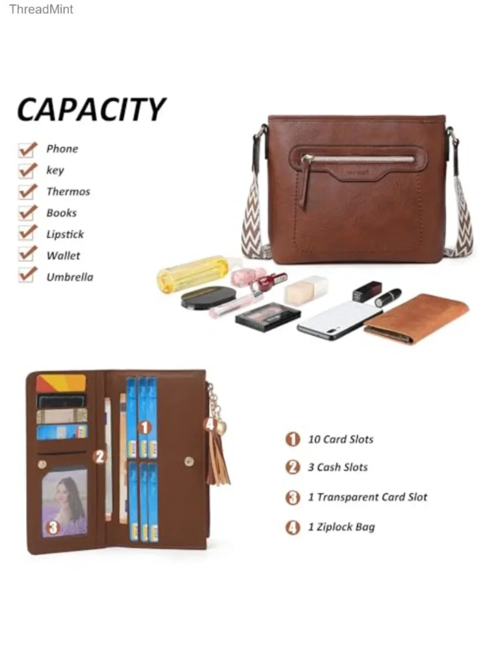 PU Leather 3 Piece Handbag Set with Crossbody Bag, Hobo Tote and Wallet